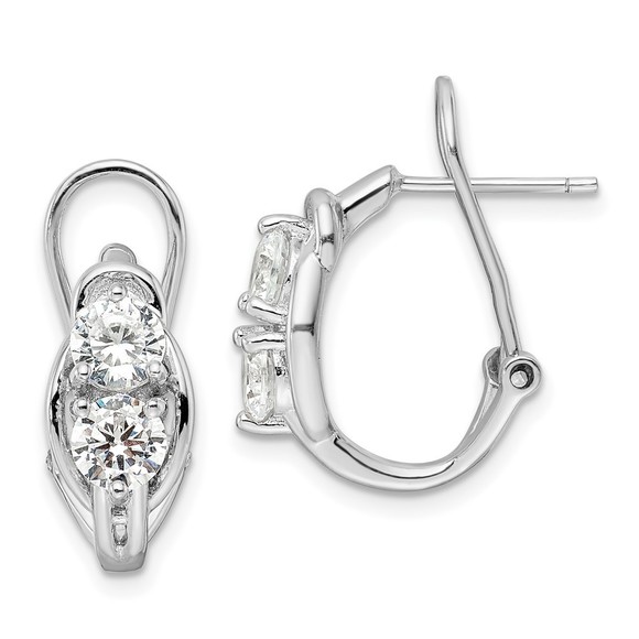 Sterling Silver Rhodium-plated Polished CZ Omega Back J-Hoop Earrings - Picture 1 of 4